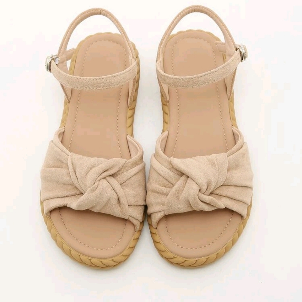 Suede knot front flat sandals